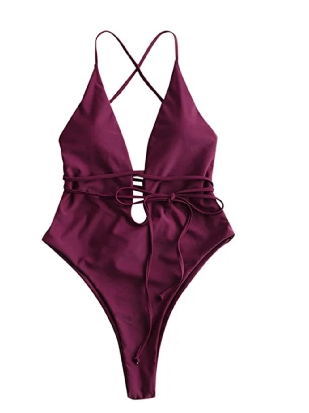 ZAFUL Women's Crisscross High Cut Padded Wire Free One-Piece, Red, Size Small